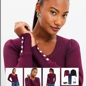 Pearlized Cuff Ribbed Puff Sleeve Sweater Medium